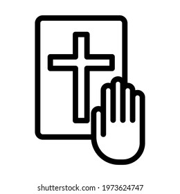Hand On Bible Icon. Editable Bold Outline Design. Vector Illustration.