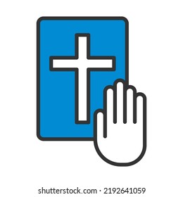 Hand On Bible Icon. Editable Bold Outline With Color Fill Design. Vector Illustration.