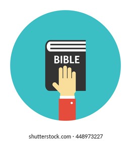 Hand on the Bible icon flat