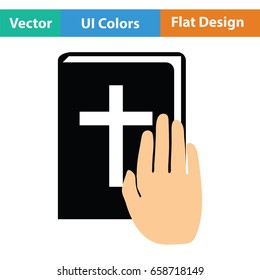 Hand on Bible icon. Flat color design. Vector illustration.