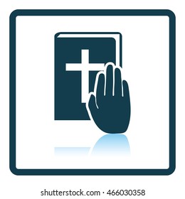 Hand on Bible icon. Shadow reflection design. Vector illustration.