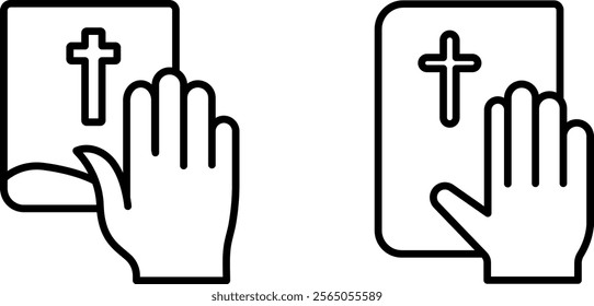 "Hand on Bible Line Icons: Spiritual Vector Set for Faith, Religion, and Ceremony Designs"