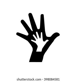 Hand on hand black and white icon concept