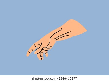 Mano en un fondo azul. Mostrar dedos. Tira a mano. Ilustración vectorial de palma