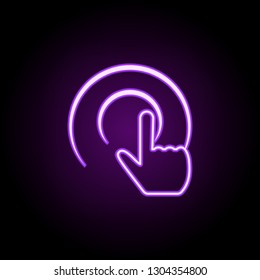hand on button outline icon. Elements of Cargo logistic in neon style icons. Simple icon for websites, web design, mobile app, info graphics