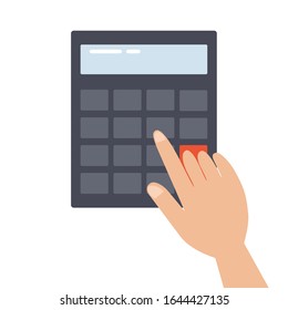Hand on calculator. Calculation and counting concept. Flat design, vector illustration