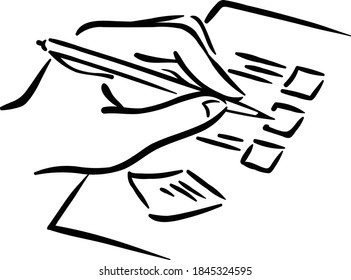 Hand on check list making vote choice mark on paper 