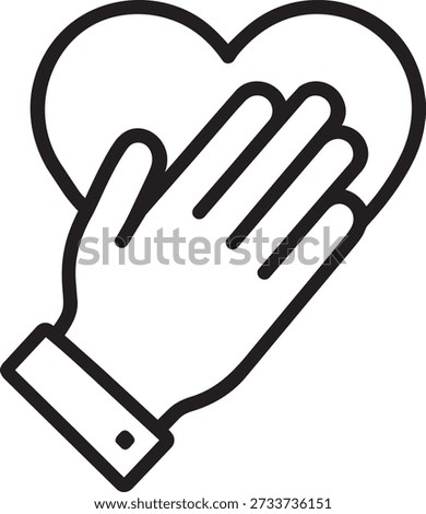 Hand on chest heart devotion line icon vector illustration