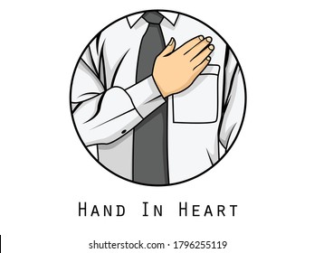 Hand on chest illustration. Safety protocol to avoid the spread of coronavirus.