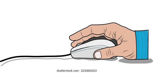 Hand on computer mouse, icon. Clicking with mouse concept. Vector illustration. Flat design style. Tools programmer, systems engineer, web designers, freelancers