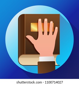 Hand on Constitution as Oath Icon. Hand on the Bible flat icon