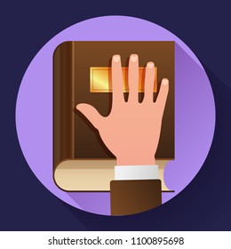 Hand on Constitution as Oath Icon. Hand on the Bible flat icon