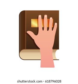 Hand on Constitution as Oath Icon. Hand on the Bible flat icon