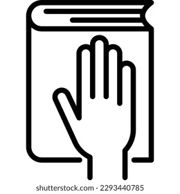 Hand auf Verfassung dünne Linie Symbol, Eid auf die Amtseinführung. Moderne Vektorgrafik.