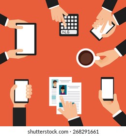 hand on device design, vector illustration eps10 graphic 