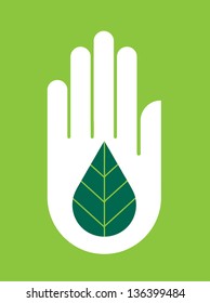 Hand on Green with Leaf