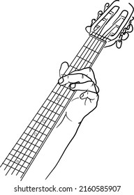 Diseño vectorial de ilustraciones a mano con guitarra. Dibujo en línea negra de un hombre que toca la guitarra. Ideal para carteles, tarjetas, pancartas, volantes, logotipo y emblema.