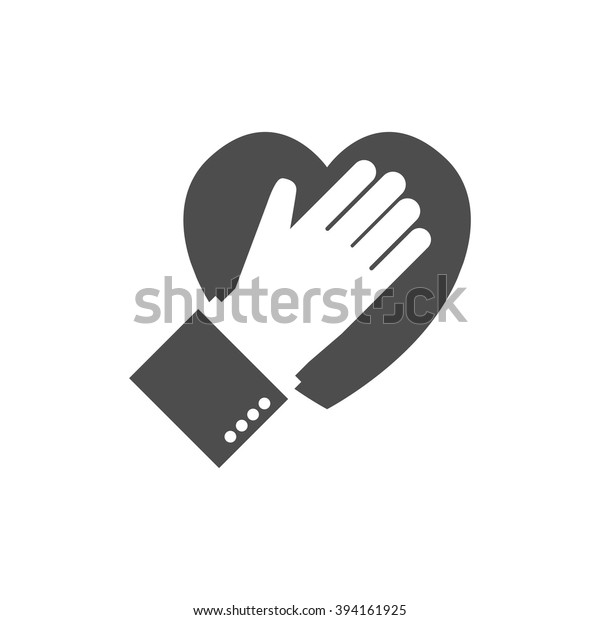Hand on heart\
black icon on white background. Logo. Flat design. Pledge. Vector\
illustration. Allegiance icon.\
