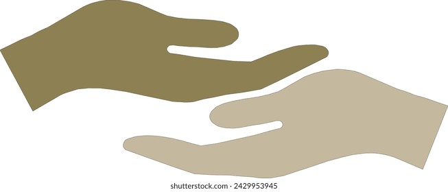 Hand on hand icon, helping icon, hand icon, safe hand, care, loyalty, racism icon, color
