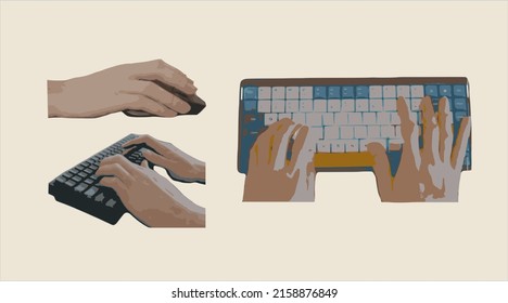 hand on keyboard and mouse computer