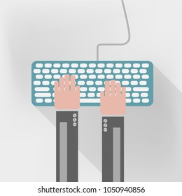 Hand on keyboard in top view, vector illustration eps10