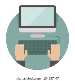 Hand on laptop , eps10 vector format