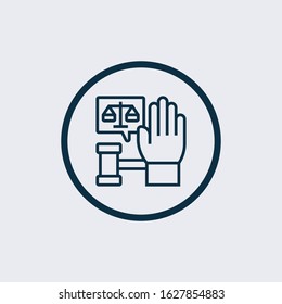 Hand on Law book vector icon. Swearing on book filled flat sign for mobile concept and web design. Oath on law book glyph icon. Symbol, logo illustration.