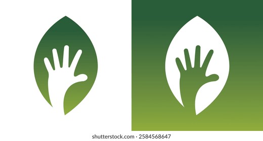 Hand on Leaf Logo Design icon vector