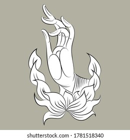 Buddha‘s hand on Lotus blossom, Lord‘s hand, Vector illustration on light brown Background