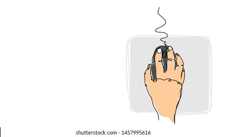 hand on mouse single line bad drawing with water color efect flat style illustration
