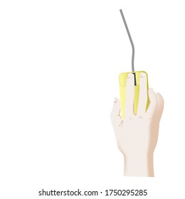 A hand on a mouse,isolated over white