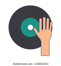 hand on music vinyl cartoon blue lines