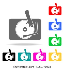 hand on a record icon. Elements of party multi colored icons. Premium quality graphic design icon. Simple icon for websites, web design, mobile app, info graphics on white background