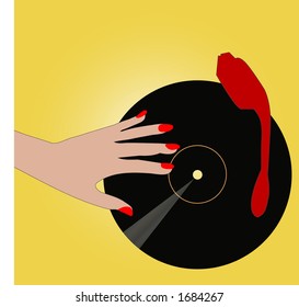 hand on record player