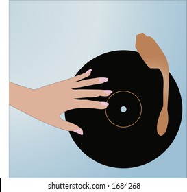 hand on record player