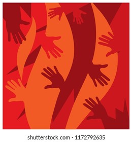 Hand on the red background. Flat background design