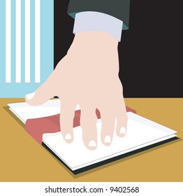  hand on a red tape file	