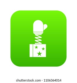 Hand on spring in box icon digital green for any design isolated on white vector illustration