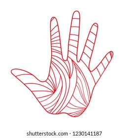 Hand on white. Abstract patterns on isolation background. Design for spiritual relaxation for adults. Zen art. Doodle for banners, posters, t-shirts and textiles