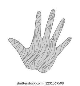 Hand on white. Abstract patterns on isolation background. Design for spiritual relaxation for adults. Zen art. Doodle for banners, posters, t-shirts and textiles