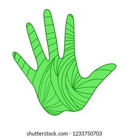 Hand on white. Abstract patterns on isolation background. Design for spiritual relaxation for adults. Zen art. Doodle for banners, posters, t-shirts and textiles