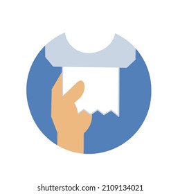 a hand on a white background pulls toilet paper. A hand on a blue round background pulls paper.
