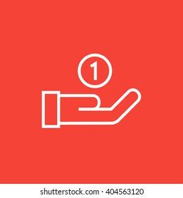 Hand and one coin line icon.