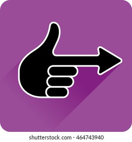 hand with one finger like arrow indicating the direction. Icon