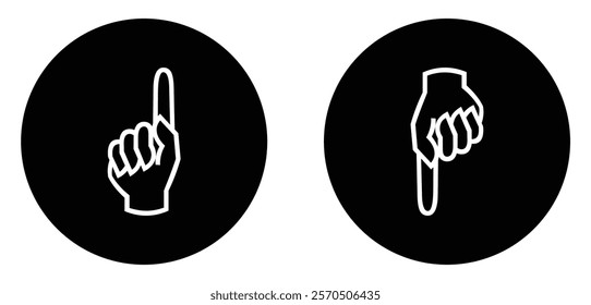 Hand with one finger pointing up and down line icon isolated on a white background. Finger gesture. Direction on up and down. Outline sign. Flat style. Vector illustration.