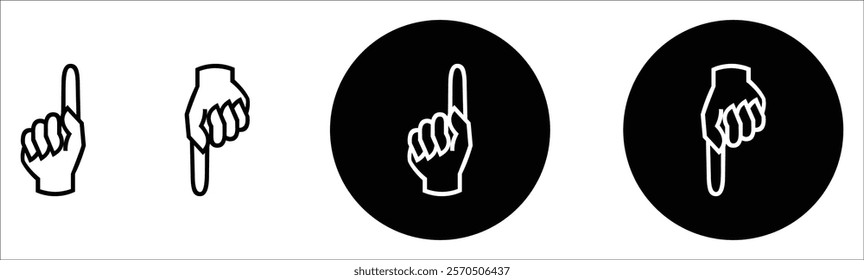 Hand with one finger pointing up and down line icon isolated on a white background. Finger gesture. Direction on up and down. Outline sign. Flat style. Vector illustration.