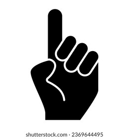 Hand with one finger pointing up solid icon. Hand with index finger up vector illustration isolated on white. Pointing glyph style design, designed for web and app. Eps 10