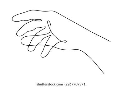 Hand one-line art, hand drawn continuous contour. Palm with fingers gesturing, drawing single line style, minimalist design. Editable stroke. Isolated. Vector illustration