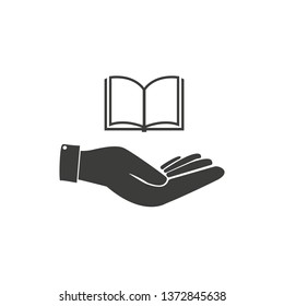 Hand and open book vector icon. filled flat sign for mobile concept and web design. Knowledge simple solid icon. Symbol, logo illustration.
