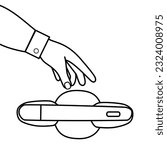 Hand open the door of the car. Vector flat outline icon illustration isolated on white background. editable stroke.